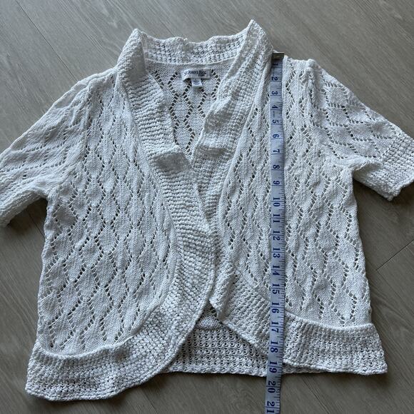 St Johns Bay Cropped Open Knit Cardigan Womens Large White Short Sleeve - Picture 5 of 10
